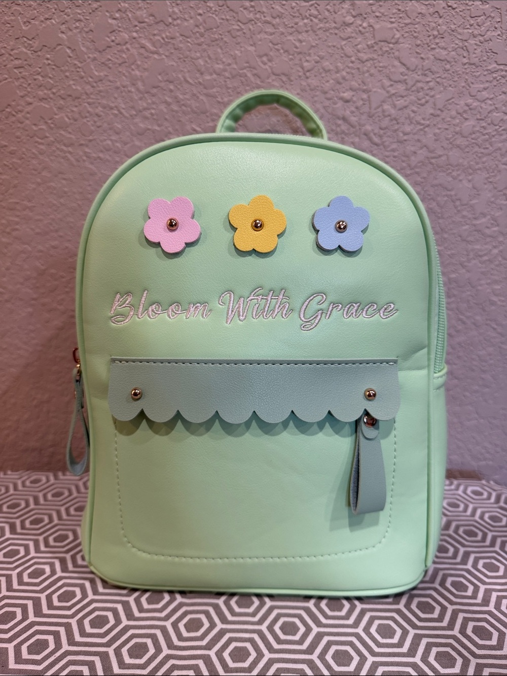 Montana West Mint Green Floral Kids Backpack